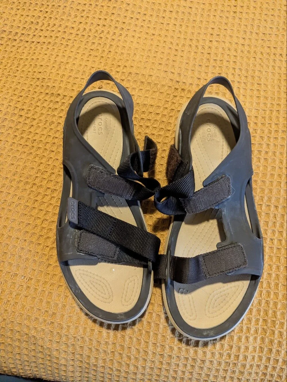 CROCS Strapped Sandals with Tan Footbed, 9